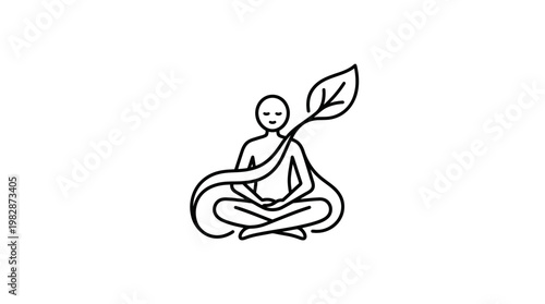 Meditating Figure with Leaf Concept of Peace and Nature