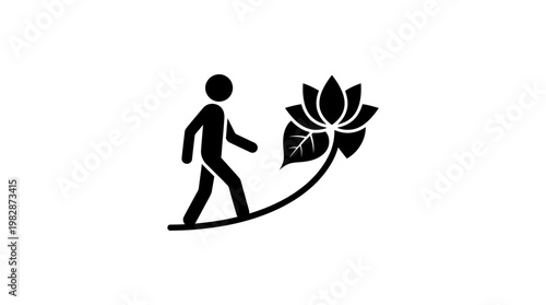 Person Walking on a Stem Towards a Lotus Flower