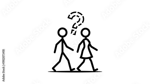 Couple Walking Under Question Mark