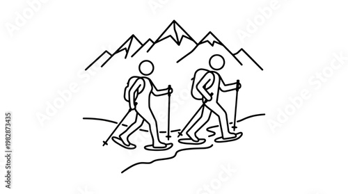 Snowshoers Hiking in the Mountains