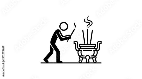 Minimalist Icon of Person Lighting Incense Sticks