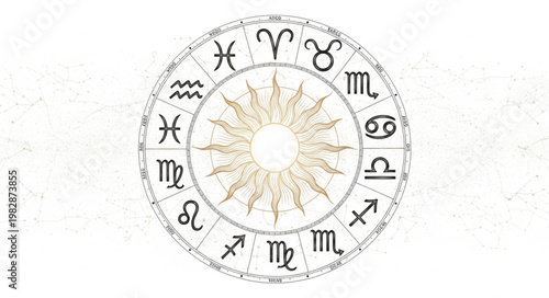 Astrology Zodiac Wheel with Sun Symbol.