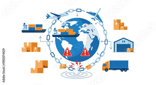 Global Supply Chain Disruption Concept with Broken Link Around Earth Globe Representing Logistics Crisis and Trade Delays