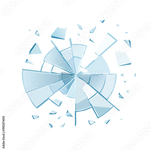 Broken glass shattered fragments isolated on white background vector illustration