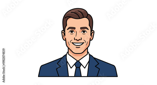 A friendly professional businessman with perfectly groomed brown hair smiles warmly while wearing a sharp blue suit jacket paired with a white shirt.