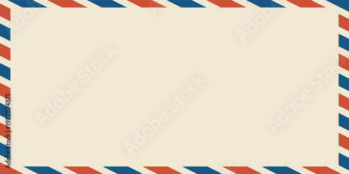 Airmail envelope frame. Commercial envelope. International vintage letter border. Retro air mail postcard with blue and red stripes. Blank correspondence paper template.eps,10