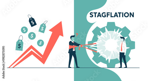 Stagflation Economic Concept Illustration showing High Inflation with Rising Prices and Slow Economic Growth