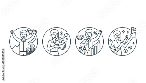 Business success and teamwork icons set.