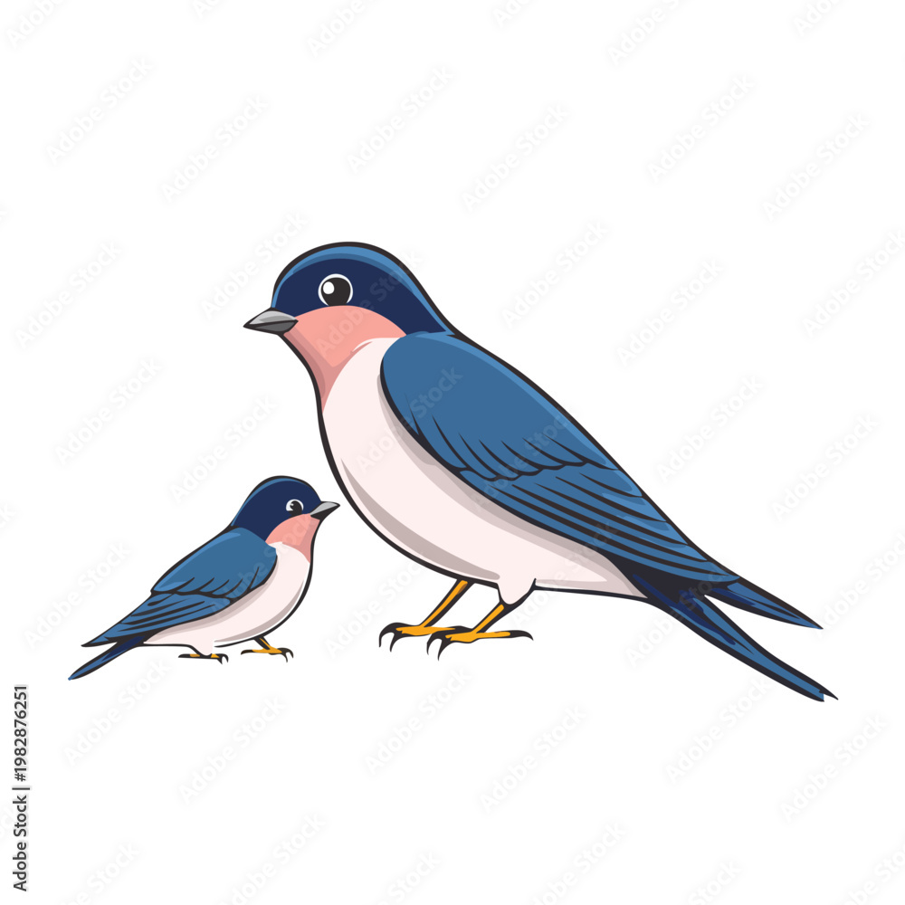 Obraz premium Two blue birds illustration on white background vector art
