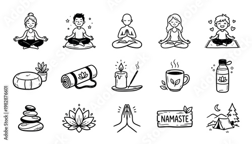 Yoga and meditation icons and symbols.
