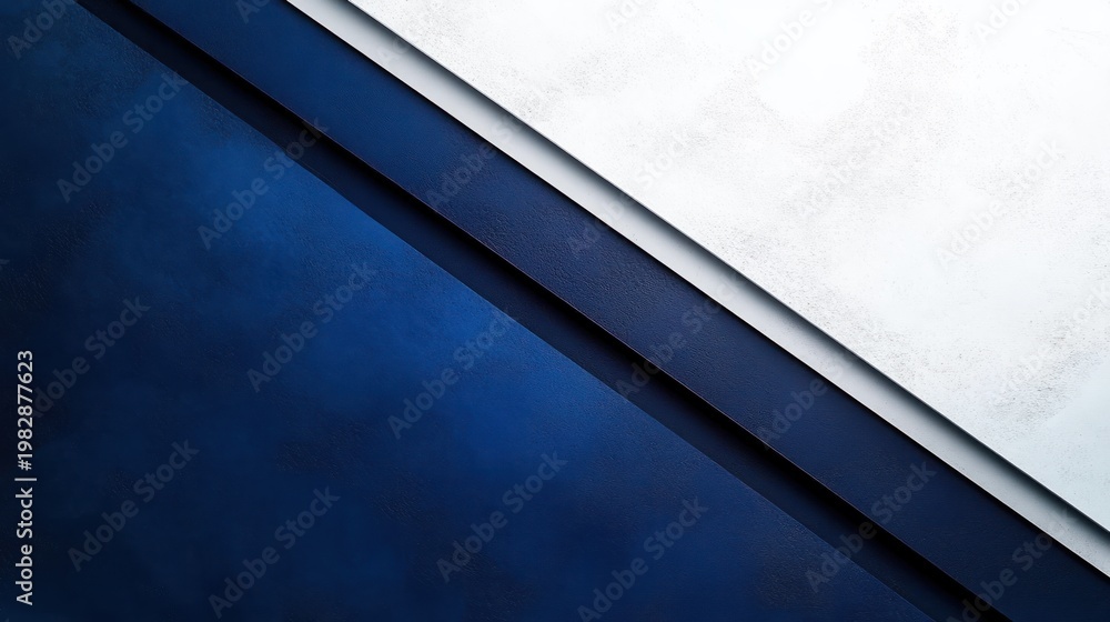 Fototapeta premium diagonal layered navy and white textured panels with soft shadows, minimalist geometric composition conveying calm sleek modern elegance