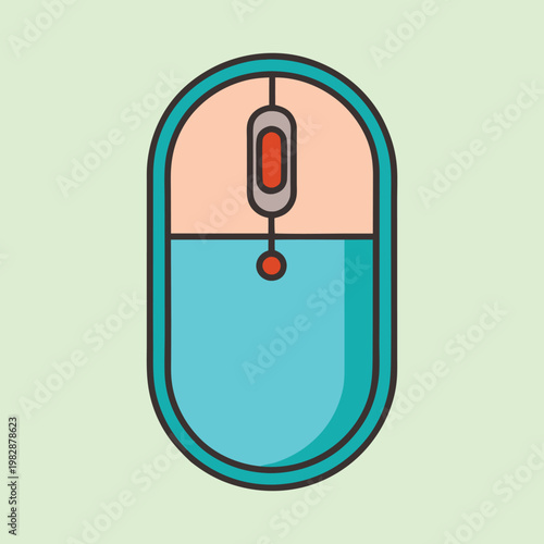 Simplified computer mouse illustration with distinct color blocks and bold outlines