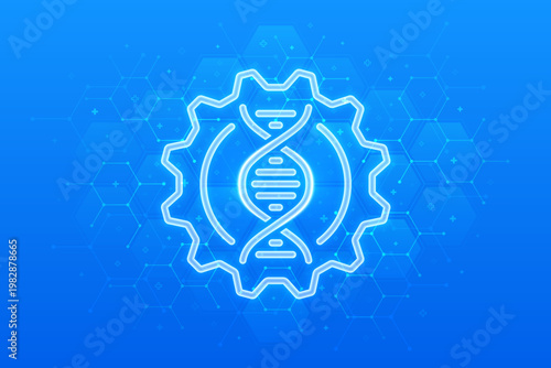DNA sequence. Medical technology. DNA strand. Concept of genetics, biotechnology, medical science, telemedicine, e-health. Abstract blue medical background with hexagons. Vector illustration.