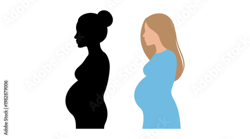 Pregnant woman silhouette and illustration.