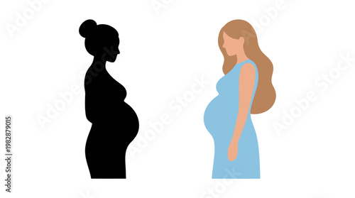 Pregnant woman silhouette and illustration.