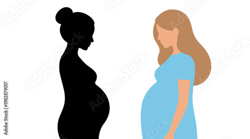 Pregnant woman silhouette and illustration.