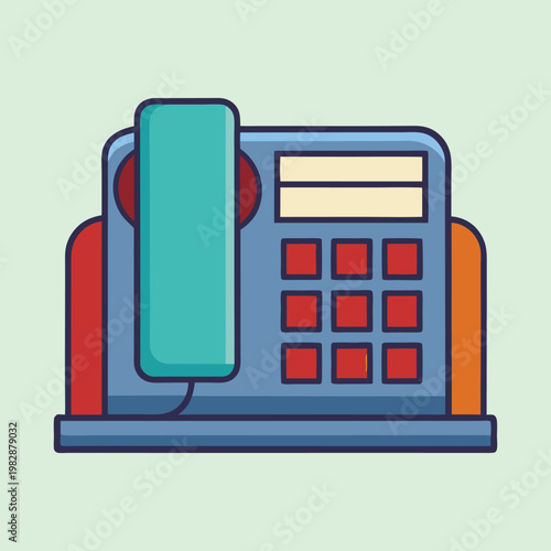 Cartoon Illustration of a Touch Tone Landline Telephone on a Pale Green Background