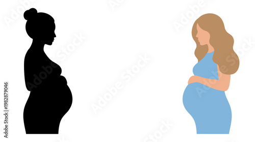 Pregnant women silhouette and illustration.