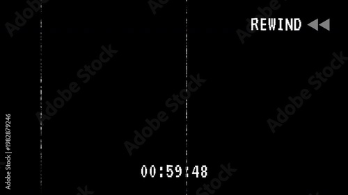 Old Damaged VHS Tape Rewind Glitch Screen Overlay with Alpha Channel, Static Noise, VHS Artifacts, and Analog Distortion