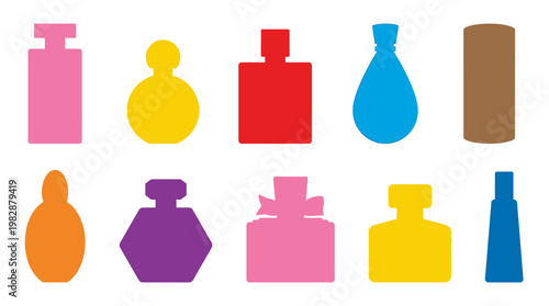 Colorful perfume bottle icons collection.