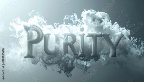Purity concept with smoke and text, symbolizing cleanliness and innocence.