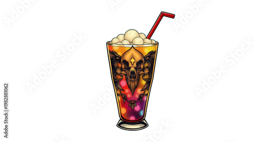 PNG colorful milkshake with straw and whipped cream isolated on transparent background