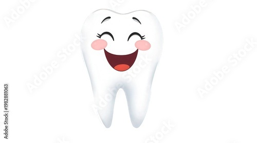 PNG cartoon happy tooth with smiling face isolated on transparent background