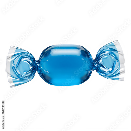 Blue wrapped candy with twisted ends isolated on white background
