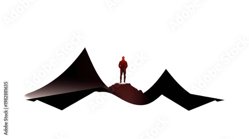 PNG Silhouette of person standing on mountain peak isolated on transparent background