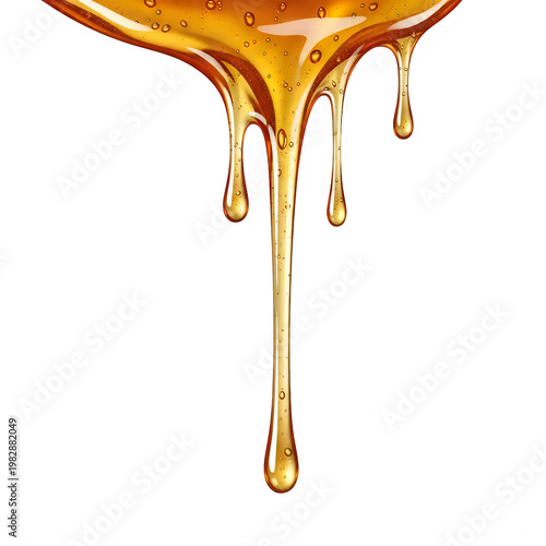 Thick golden honey dripping in a continuous stream isolated on white background