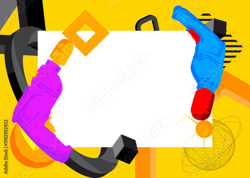 Drill geometrical graphic retro theme background. Minimal geometric elements. Vintage abstract shapes vector illustration.