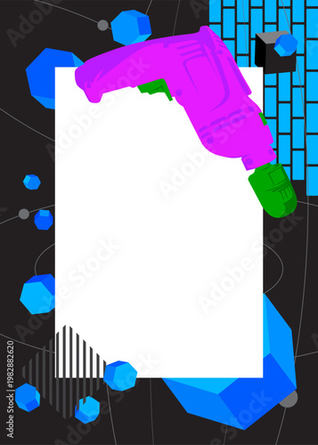 Drill geometrical graphic retro theme background. Minimal geometric elements. Vintage abstract shapes vector illustration.