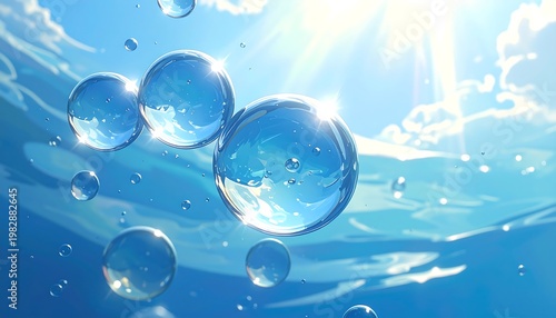 A serene underwater scene with bubbles rising to the surface