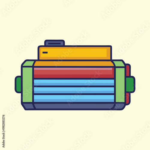 Isometric representation of a colorful, multilayered box with rounded corners