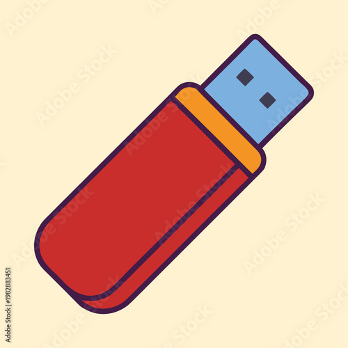 Cute Red and Blue USB Flash Drive Icon with a retro style