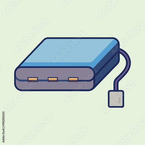 Stylized flat vector illustration of a portable power bank for charging devices