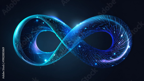 Artificial intelligence with chain link network twisted infinity technology Analysis logo vector design concept. AI technology logotype symbol for advance technology, tech company, ui, online network.