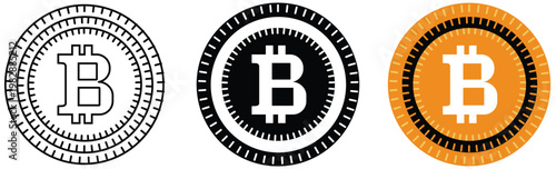 Bitcoin icon set, cryptocurrency coin symbol, digital currency sign vector illustration of bitcoin logo in three different styles