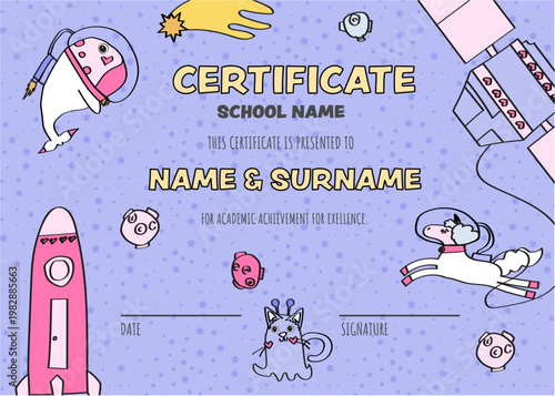 Girls Space-Themed Certificate Template