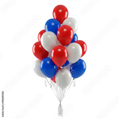 Bunch of red white and blue balloons tied together isolated on transparent background