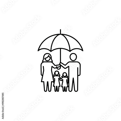Family protected under a large umbrella.