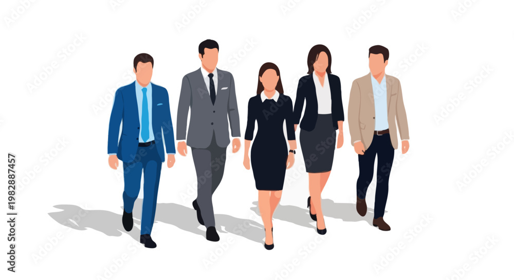 Obraz premium Isometric Business Team Walking Together Teamwork Concept