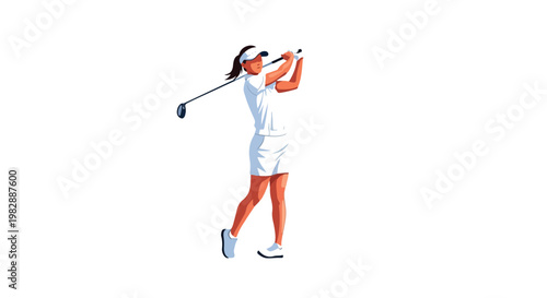 Vector Illustration Woman Playing Golf Female Golfer Swing Flat Hit Ball Design