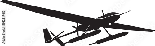 Black silhouette airplane, float plane, seaplane, aircraft icon