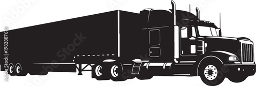 Truck, semi-truck, tractor-trailer, black, silhouette, vector, transportation, logistics