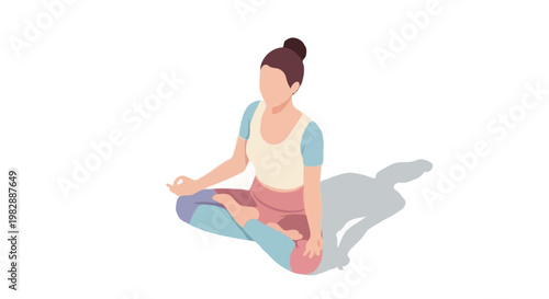 Isometric Woman Practicing Yoga Lotus Pose Meditation Wellness Concept