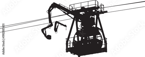 Gondola lift, cable car, ski lift, mountain transport, black silhouette, vector illustration