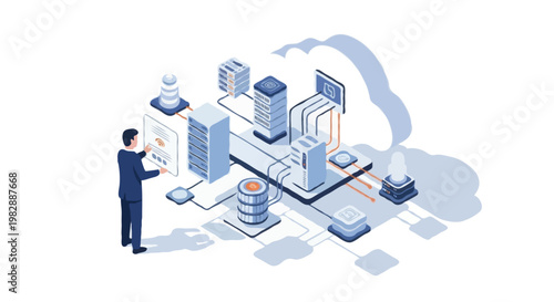 Isometric Cloud Computing Data Storage Network Concept