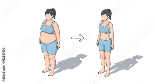 Isometric Before After Weight Loss Body Transformation Concept