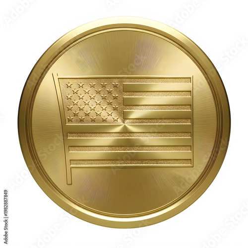 Gold coin with american flag design isolated on transparent background